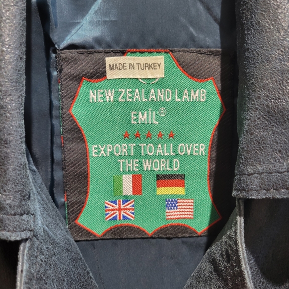 Men's Dark Blue Leather Bomber Jacket - Picture 7 of 13